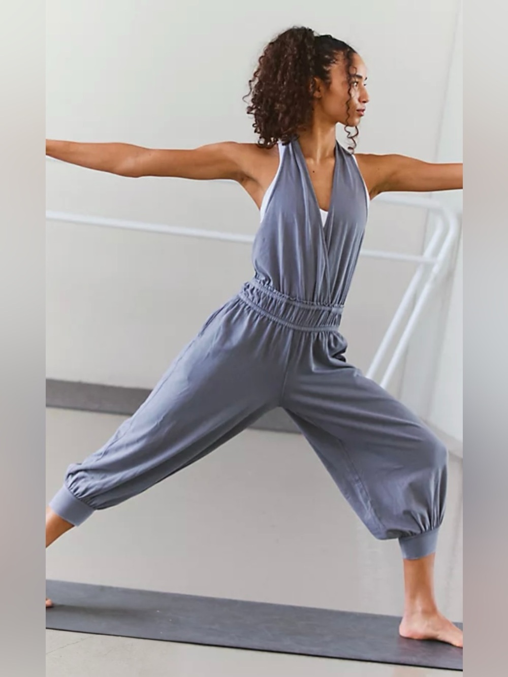 NWT FREE PEOPLE MOVEMENT HOT SHOT HALTER ONESIE STORM GREY